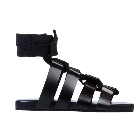 ⭐️ JIL SANDER ⭐️BLACK GLADIATOR SOFT LEATHER SANDALS W/ WRAPPING STRAPS SIZE: 6 - Picture 2 of 5